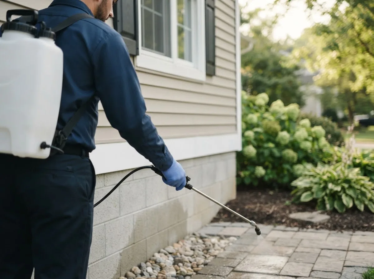 Pest control technician inspecting a home in Pickett, WI